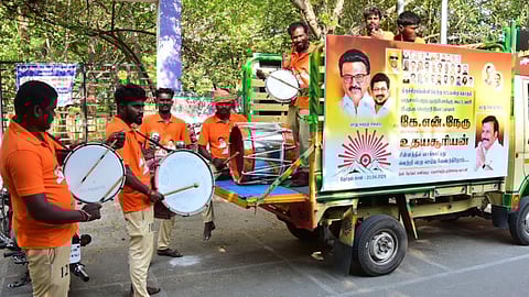 Drummers at a political campaign event in Tiruchy
