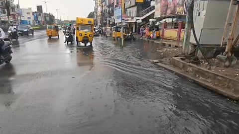 Rainwater stagnates on GST Road 