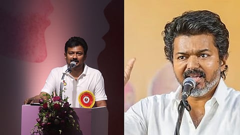 (L) Deputy Chief Minister Udhayanidhi Stalin, (R) TVK leader Vijay