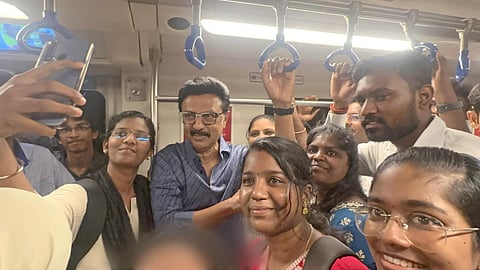 Chief Minister and DMK president MK Stalin interacting with passengers during his Metro Rail ride in on April 10
