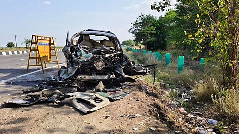 Mangled remains of the car