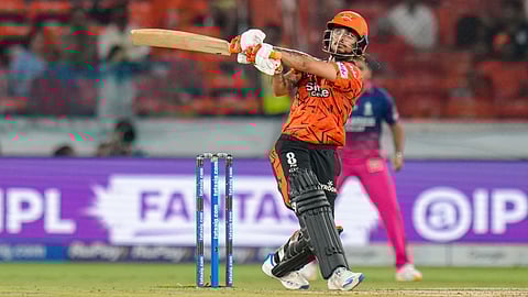 Sunrisers Hyderabad's captain Ishan Kishan plays a shot during the Indian Premier League (IPL) 2026 T20 cricket match between Sunrisers Hyderabad and Rajasthan Royals, at Rajiv Gandhi International Stadium in Hyderabad, Telangana, Monday, April 13, 2026