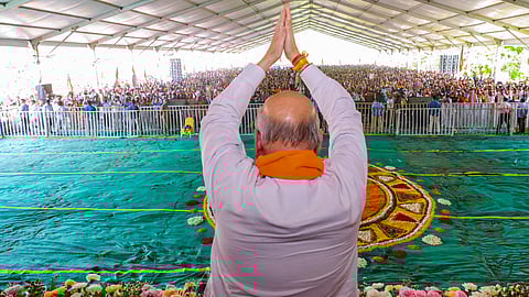 Union Home Minister Amit Shah during a public meeting ahead of the West Bengal Assembly elections, in Debra
