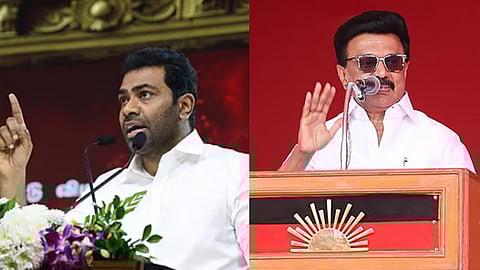 (L) Aadhav Arjuna, (R) MK Stalin