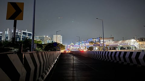 Poorly illuminated stretch of U-turn flyover opposite Tidel Park in Tiruvanmiyur