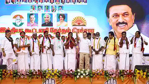 Congress party leader Rahul Gandhi in the election campaign supporting Secular Progressive Alliance candidates at Ponneri.