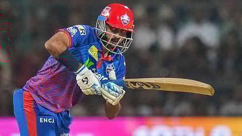 Delhi Capitals' captain Axar Patel plays a shot during the Indian Premier League (IPL) 2026 T20 cricket match between Royal Challengers Bengaluru and Delhi Capitals