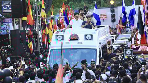 National convener of the Aam Aadmi Party Arvind Kejriwal with Chief Minister and DMK president MK Stalin in Chennai on Monday  