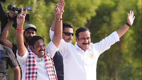 AIADMK general secretary K Palaniswami campaigning with PMK president Anbumani Ramadoss in Edappadi on April 20