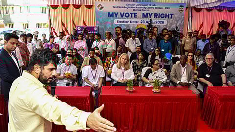 International delegates visited Chennai to oversee election preparations, inspecting the dispatch centre at NKT. National Girls’ Higher Secondary School in the Chepauk–Triplicane Assembly constituency