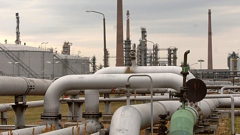 A general view of a pumping station at the end of the Druzhba oil pipeline in the east German refinery PCK in Schwedt
