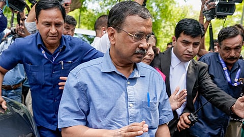 AAP National Convener Arvind Kejriwal arrives at the Delhi High Court to appear in connection with the liquor scam case