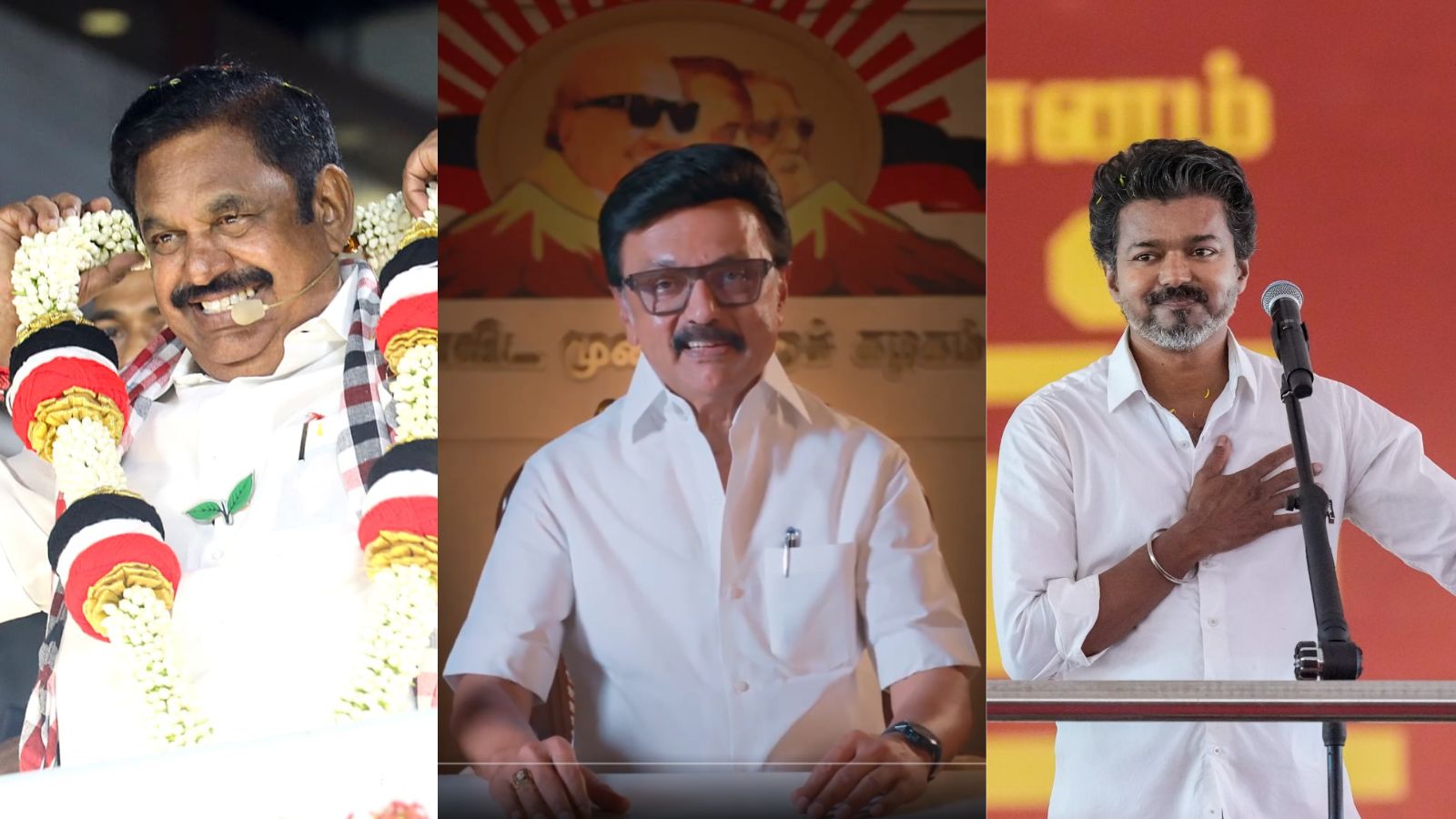 AIADMK general secretary Edappadi K Palaniswami, Tamil Nadu CM MK Stalin and TVK chief Vijay