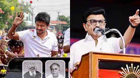 (L) Udhayanidhi Stalin, (R) MK Stalin