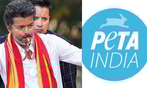 L-R; TVKchief Vijay, PETA India logo