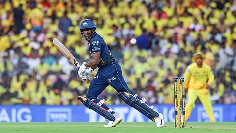 Gujarat Giants' Sai Sudharsan plays a shot during the Indian Premier League (IPL) T20 cricket match between Chennai Super Kings and Gujarat Titans, in Chennai, Tamil Nadu, Sunday, April 26, 2026 