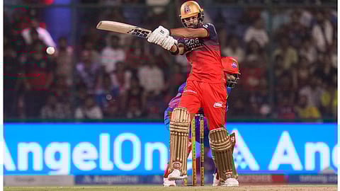 Royal Challengers Bengaluru's Devdutt Padikkal plays a shot during the Indian Premier League (IPL) T20 cricket match between Delhi Capitals and Royal Challengers Bengaluru, in New Delhi, Monday, April 27, 2026 