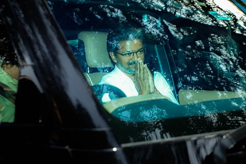TVK CHEIF LEAVES HIS RESIDENCE AFTER HIS VICTORY
