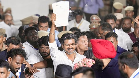 TVK chief receives the Perambur constituency's winning certificate at Loyola College
