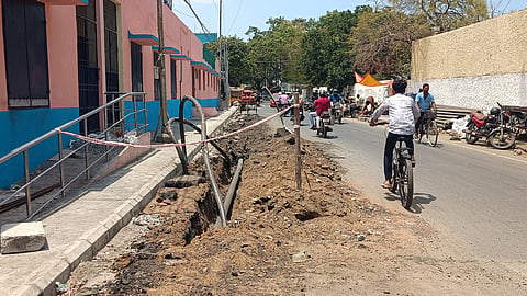 Incomplete installation of the underground Metro Water pipeline on Shaik Maistry Street in Royapuram 