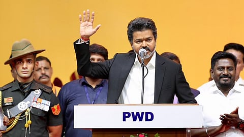 Newly sworn-in Tamil Nadu Chief Minister C Joseph Vijay 
