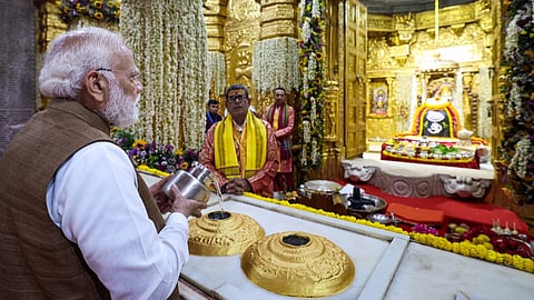 Prime Minister Narendra Modi offers prayers at Somnath Temple in Veraval, Gir Somnath district, Gujarat