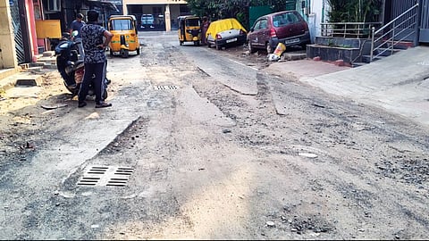 An interior road left half-done, as contractors have stopped taking up work due to high bitumen cost