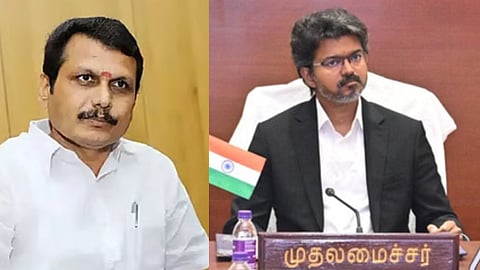 (L-R) DMK leader V Senthilbalaji Tamil Nadu CM Vijay