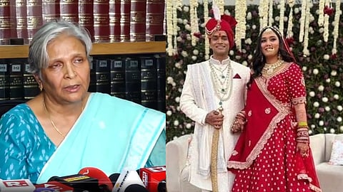 Retired judge Giribala Singh and Twisha Sharma with her husband 