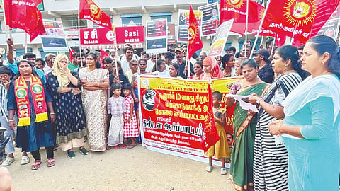Amid charges of spiralling crimes, NTK cadre conducting a protest seeking security for women and kids in Coimbatore on Sunday