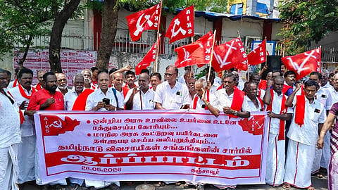 Farmers protest in Thanjavur on Tuesday