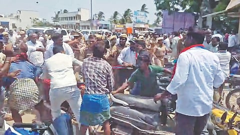 DMK and VCK cadres clash over a protest against MP and ex-union minister A Raja in Kunnam on Tuesday