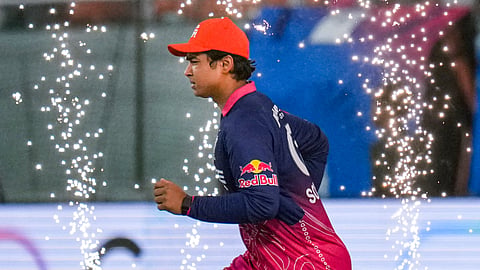 Rajasthan Royals' Vaibhav Sooryavanshi enters the ground during the Indian Premier League (IPL) 2026 T20 Eliminator cricket match between Rajasthan Royals and Sunrisers Hyderabad