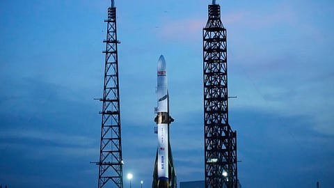 A Blue Origin New Glenn rocket stands ready for launch at the Cape Canaveral Space Force station in Cape Canaveral