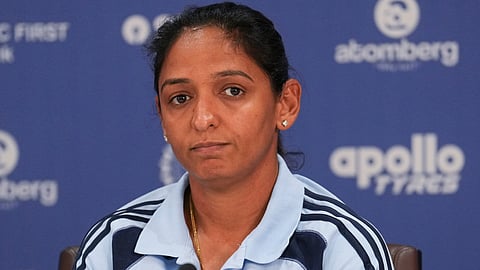 India's captain Harmanpreet Kaur during a press conference for the announcement of 15 member squad for the 2026 Women's T20 World Cup, at the board's headquarters, in Mumbai, Maharashtra, Saturday, May 2, 2026