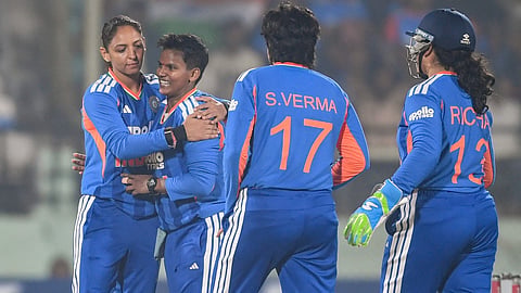 India's captain Harmanpreet Kaur with Deepti Sharma and others