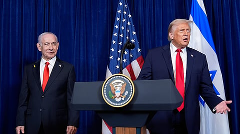 US President Donald Trump with Israel's Prime Minister Benjamin Netanyahu at Mar-a-Lago, Dec. 29, 2025
