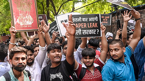 New Delhi: Police personnel stand guard outside Union Education Minister Dharmendra Pradhan's residence, as Cockroach Janta Party begins a protest at Jantar Mantar demanding Pradhan's resignation over alleged examination-related lapses, in New Delhi, Saturday, June 6, 2026