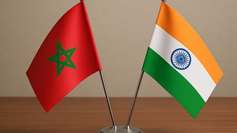 Morocco flag and India flag