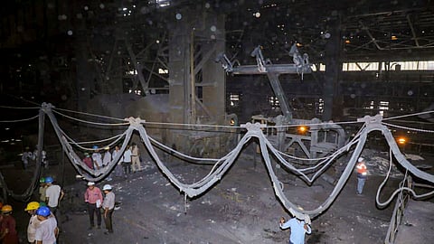 Officials inspect the accident site at the Rashtriya Ispat Nigam Ltd (Vizag Steel Plant)
