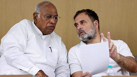 Congress President Mallikarjun Kharge and party leader Rahul Gandhi