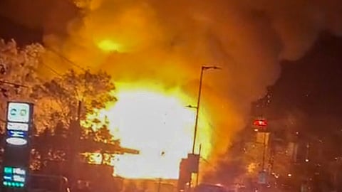 Fire broke out at Halalpura firecracker market in Bhopal, Madhya Pradesh.