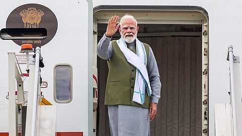 Prime Minister Narendra Modi emplanes for a two-nation visit to France and Slovakia