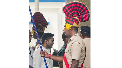 TMC leader Abhishek Banerjee reaches the CID headquarters for a second round of questioning in connection with the alleged forgery of the signatures of MLAs for the appointment of the leader of opposition in the West Bengal Assembly, in Kolkata, Sunday, June 14, 2026