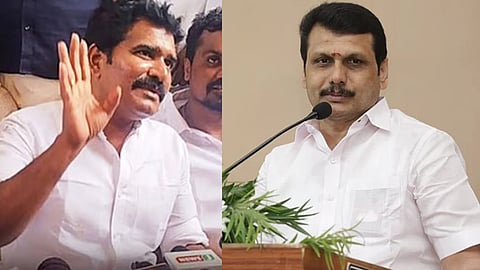 Resources Minister R Nirmalkumar; Former Electricity Minister V Senthil Balaji