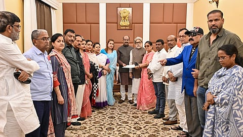 TMC MPs Sudip Bandyopadhyay, Satabdi Roy, Kakoli Ghosh Dastidar, Mala Roy, Yusuf Pathan, and others meet Union Minister and BJP leader Bhupender Yadav at his residence, in New Delhi