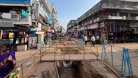 A large pit dug up along the 1-km stretch between Cemetery Road Junction and BSNL Junction