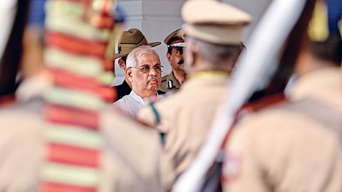 Governor Arlekar arriving at the Secretariat to address the first session of the new Assembly