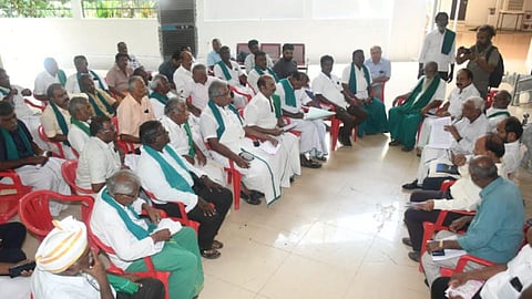 Federation of Farmers Associations representatives during a discussion in Tiruchy on June 20