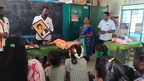 Screen grab of the reels shot by TVK cadres at the Government School in Uthiramerur